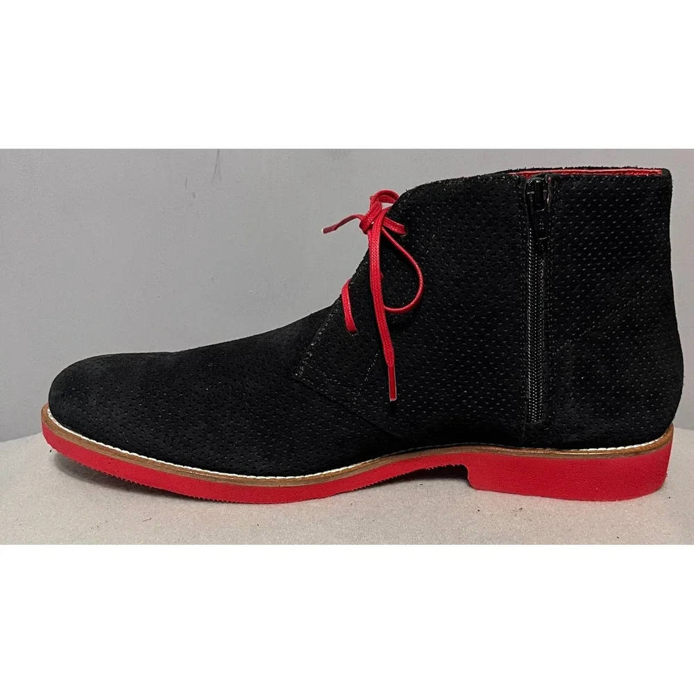 Girotti Mens Black Perforated Suede Red Sole Chukka Boots Side Zip Size READ